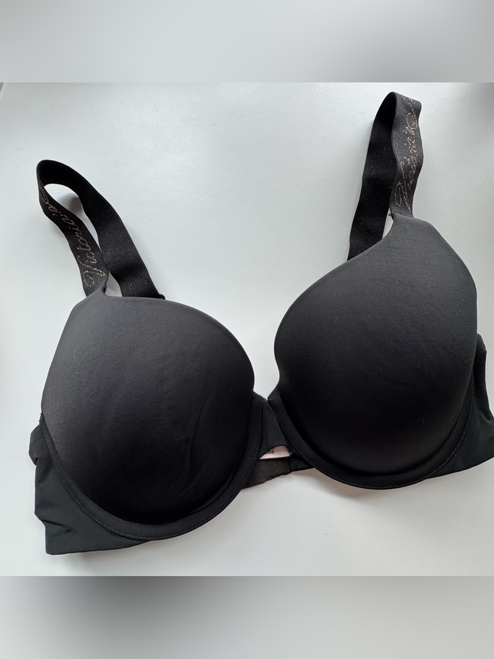 Victoria's Secret Black Lightly Lined T-Shirt Demi Bra with Logo Straps | 36C